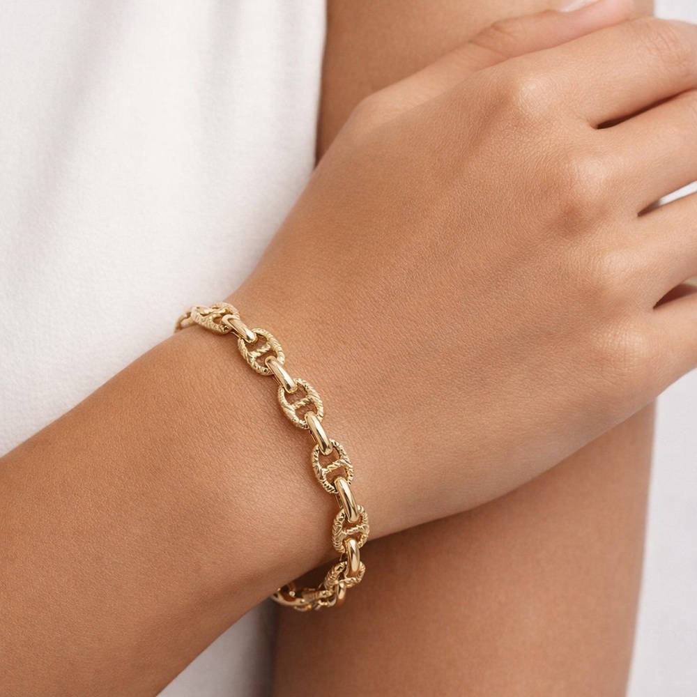 14K Gold Plated Mariner Anchor Link Bracelet | Nautical Bold Statement Jewelry - Picture 3 of 10